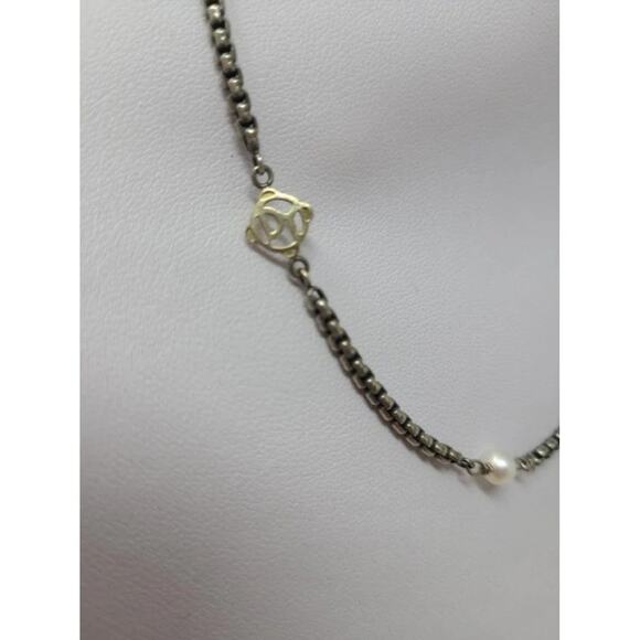 AUTH David Yurman Sterling Silver 14k DY and Pearl Station Cable Necklace - Picture 10 of 10